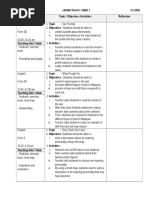 Subject / Form / Time Topic / Objectives /activities Reflection