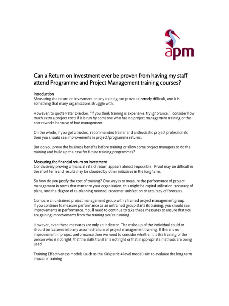 Evaluating ROI of Project Management Training | PDF | Project ...