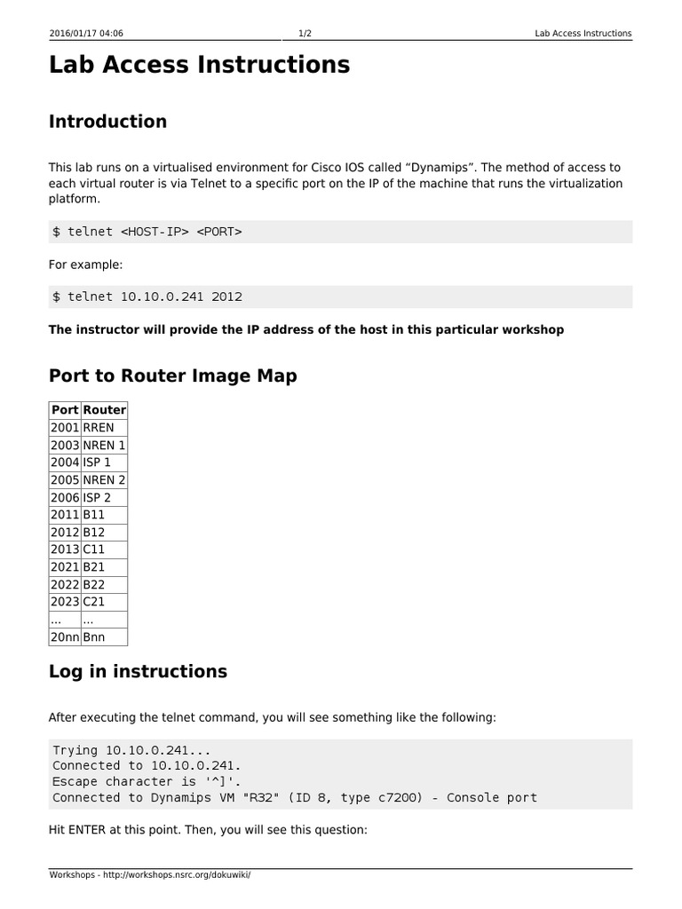 Cisco IOS Lab Access Guide | PDF