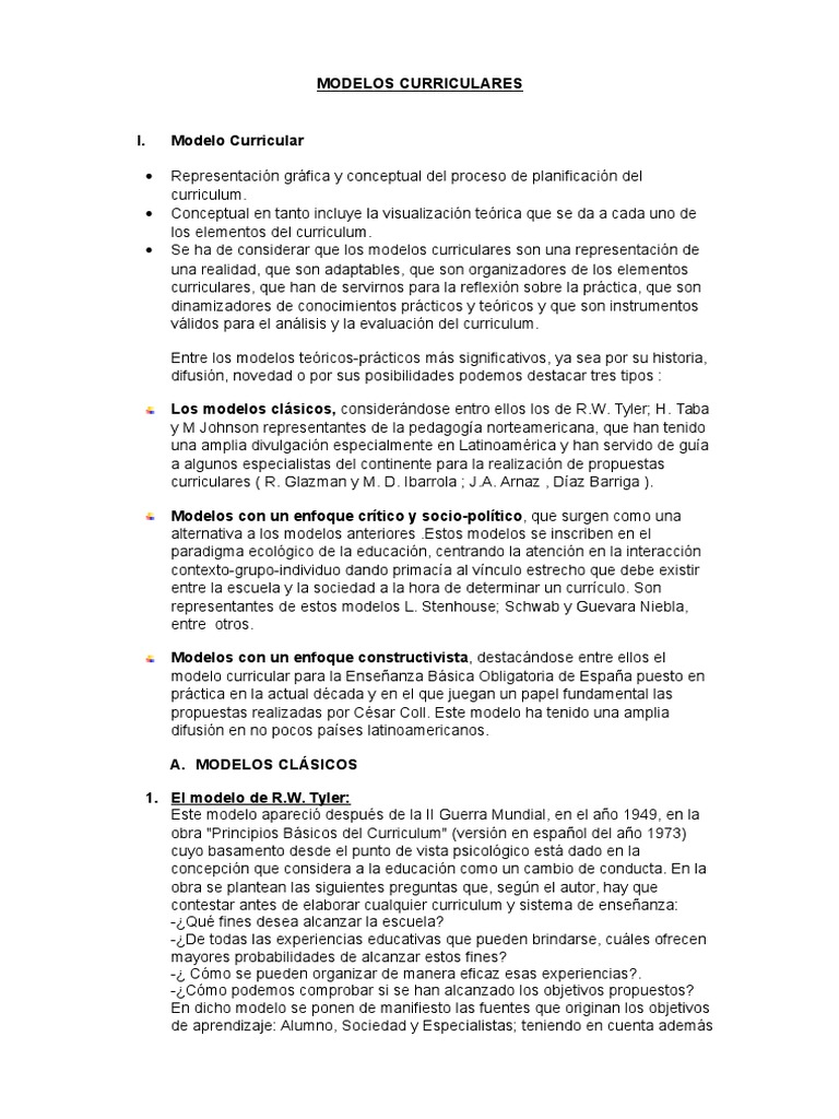 Modelos Curriculares Clásicos y Críticos | PDF | Plan de estudios ...