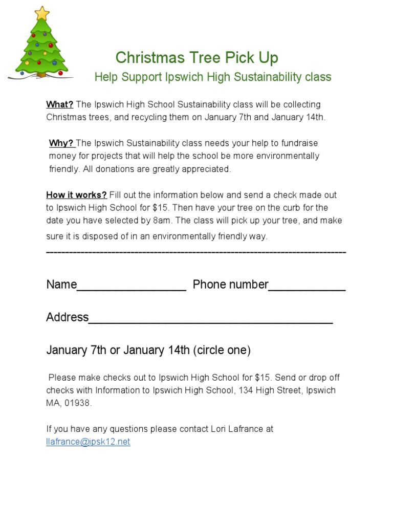 Christmas Tree Pick Up Help Support Ipswich High Sustainability Class