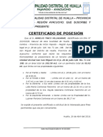 Certificado de Posesion de Predio Urbano