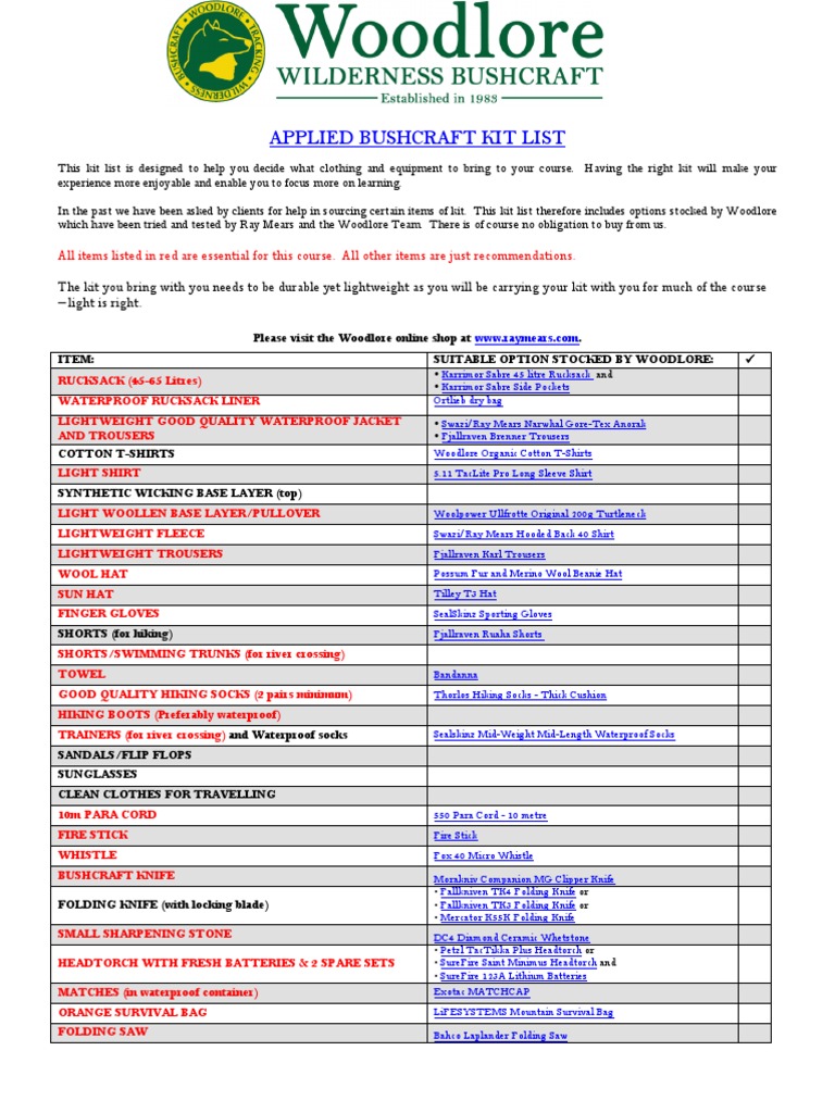 Applied Bushcraft Kit List 2012 | Wool | Knife
