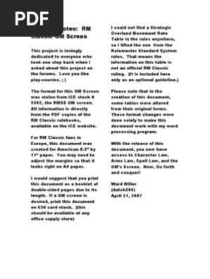 RM Classic GM Screen