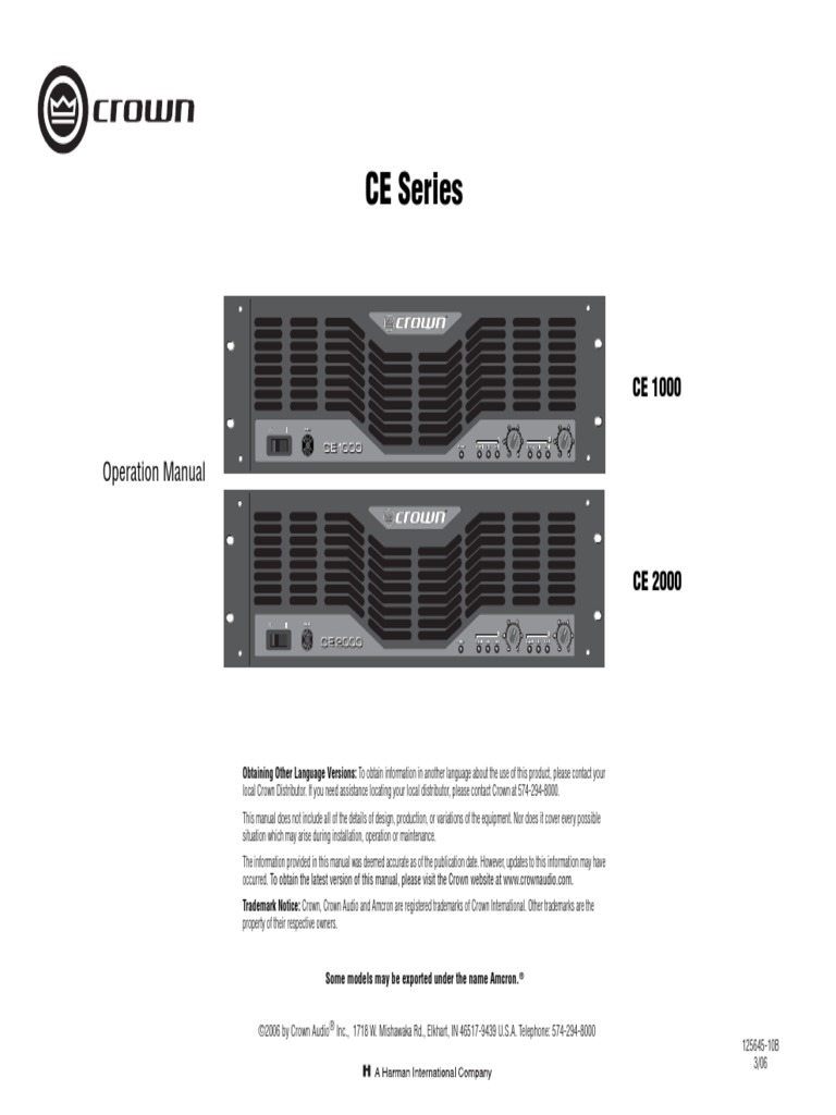 CE 1000 2000 Manual 125645 - Original | PDF | Amplifier | Electrical ...