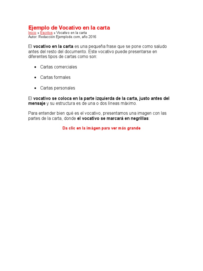 Ejemplo de Vocativo en La Carta