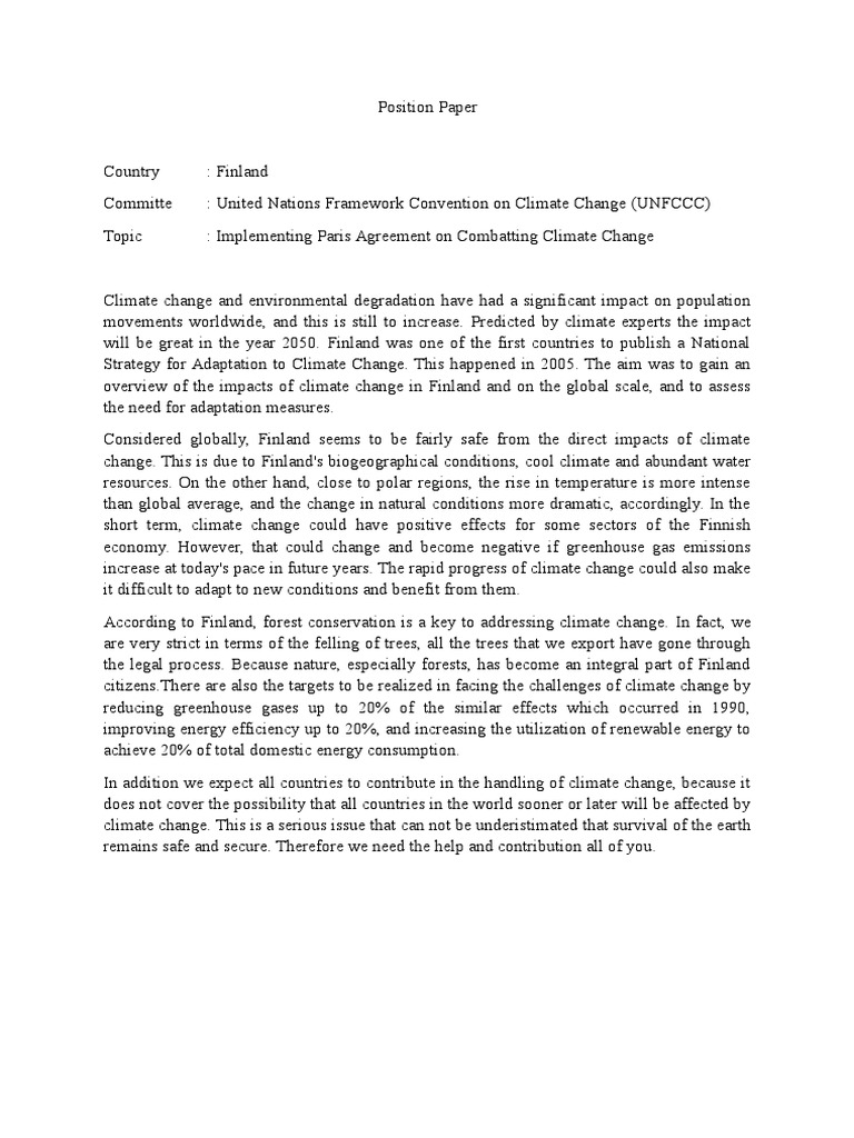 Example Position Paper For MUN PDF