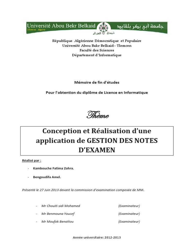 Application de Gestion des Notes Étudiantes | PDF | Application ...