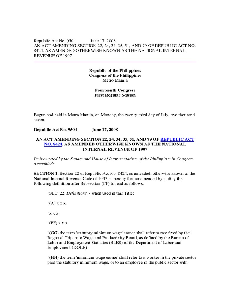 Ra 9504 PDF | PDF | Tax Deduction | Gross Income
