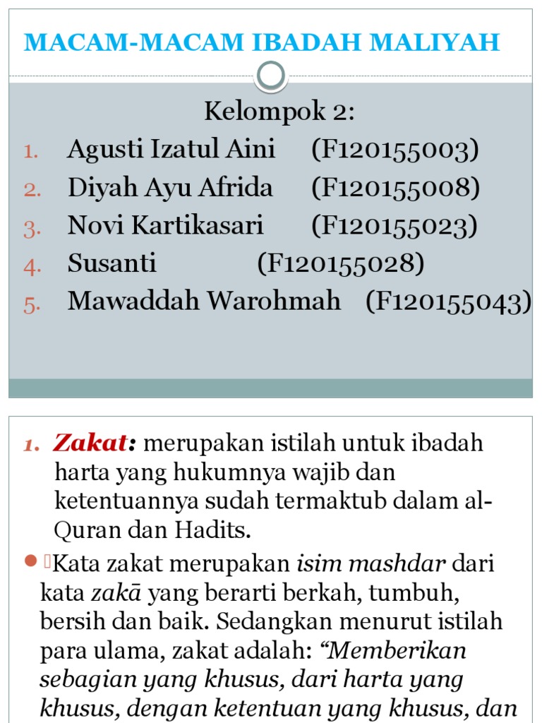 Macam-macam Ibadah Maliyah