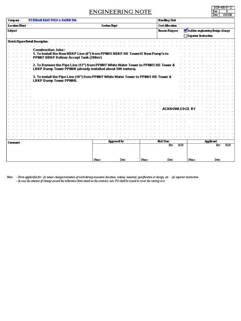 Engineering Note: PT - Indah Kiat Pulp & Paper TBK | PDF