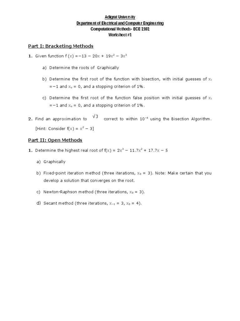 Computational Methods Worksheet | PDF