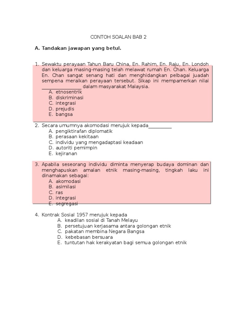 Soalan Past Year Hubungan Etnik Upsi - Contoh Mulus