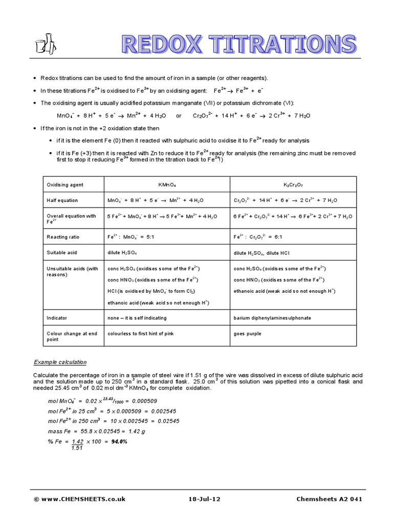 Chemsheets A2 041 (Redox Titrations) Redox Titration