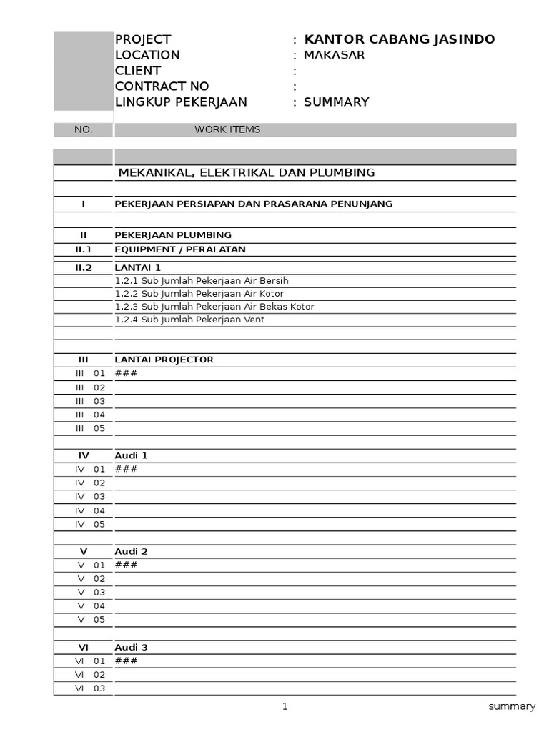 Rekapitulasi Jasa MEP Jasindo Makasar | PDF