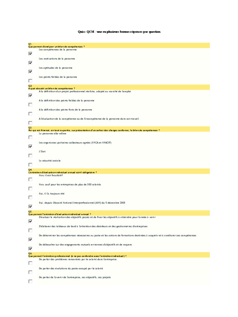 QCM_GRH  Entretien d'évaluation  Business