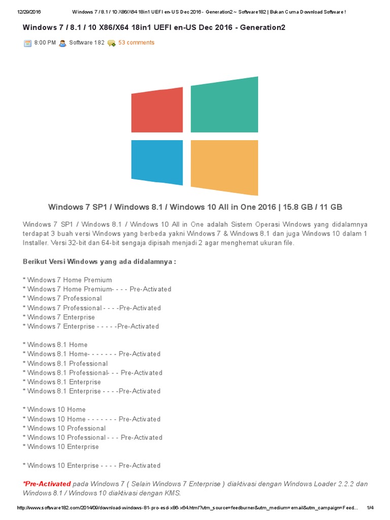 Windows 7/8.1/10 All-in-One ISO Download | PDF | Computers