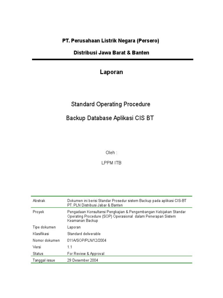 SOP Backup Data PT PLN Jabar & Banten | PDF
