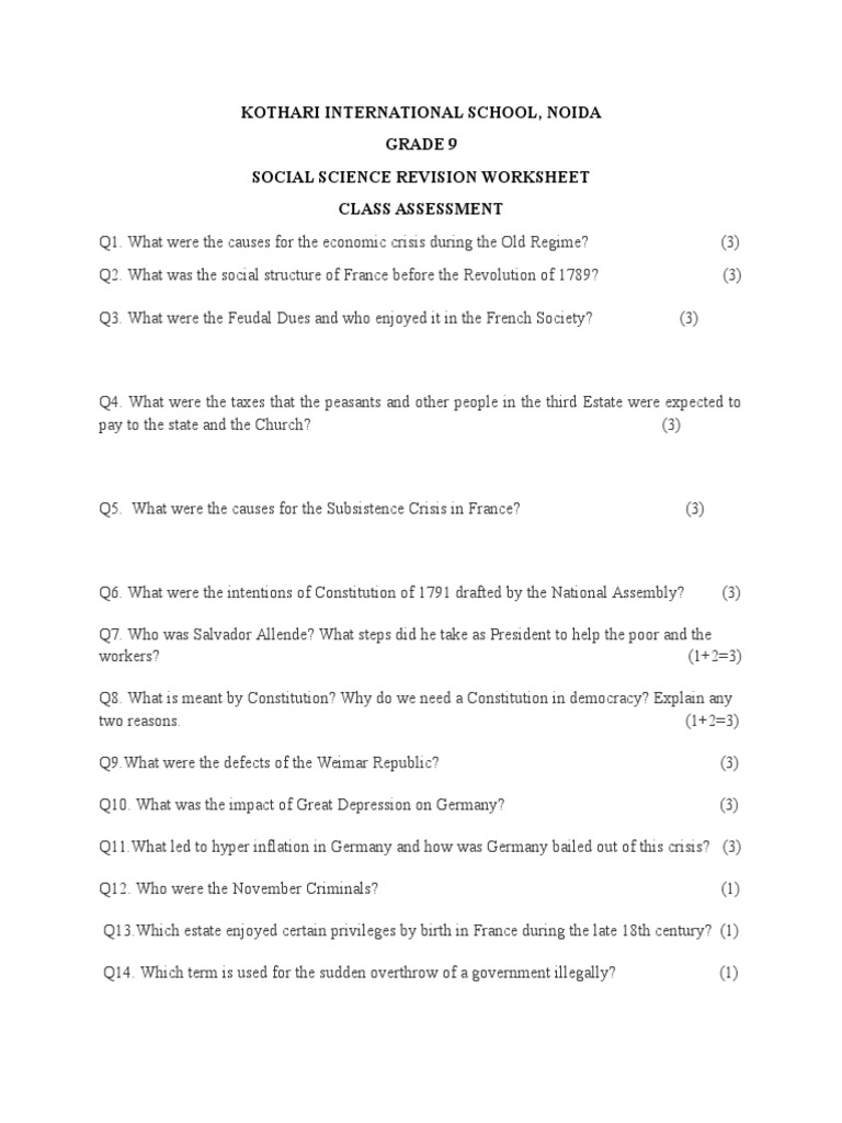 Grade 9 Social Science Revision Worksheet | PDF | History