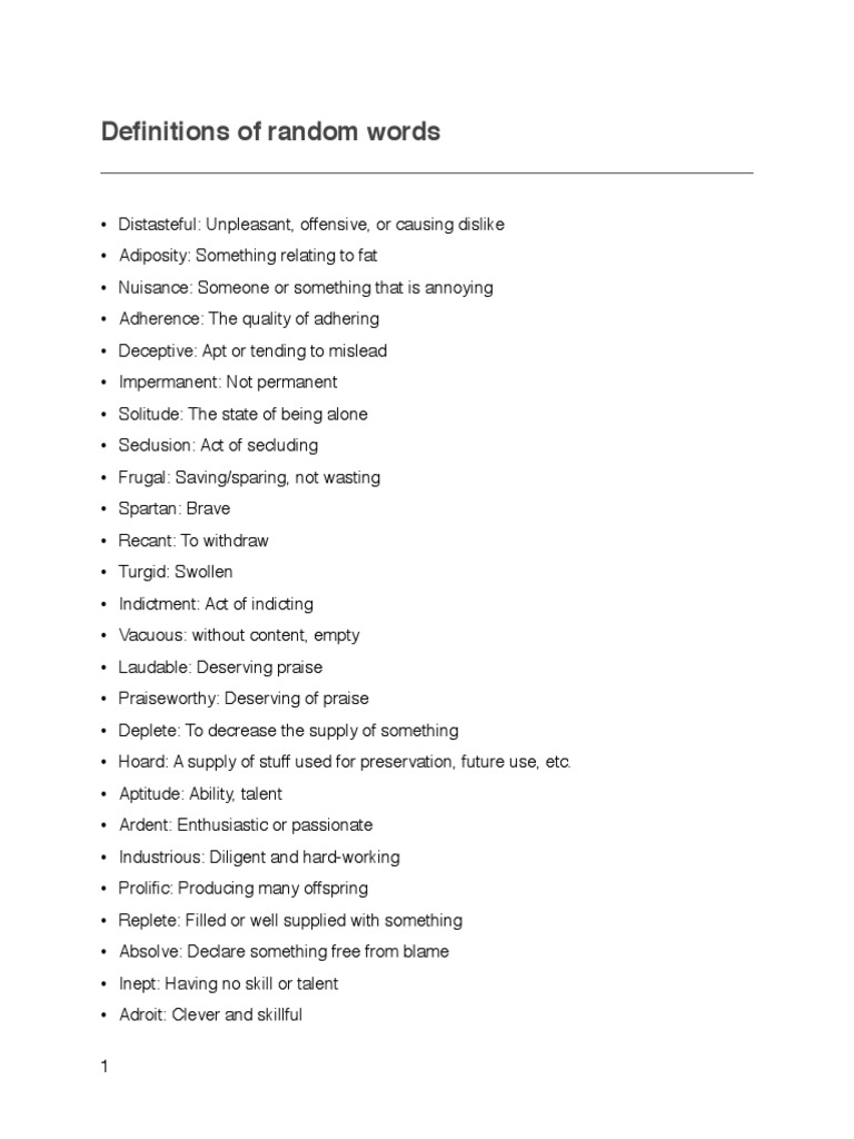 Definitions of Random Words Explained | PDF