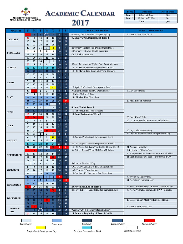 Maldives Academic Calendar 2017 | PDF | Social Science | Travel