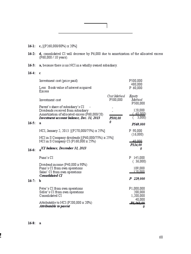 Consolidated Income and NCI Analysis | PDF | Retained Earnings | Debits ...