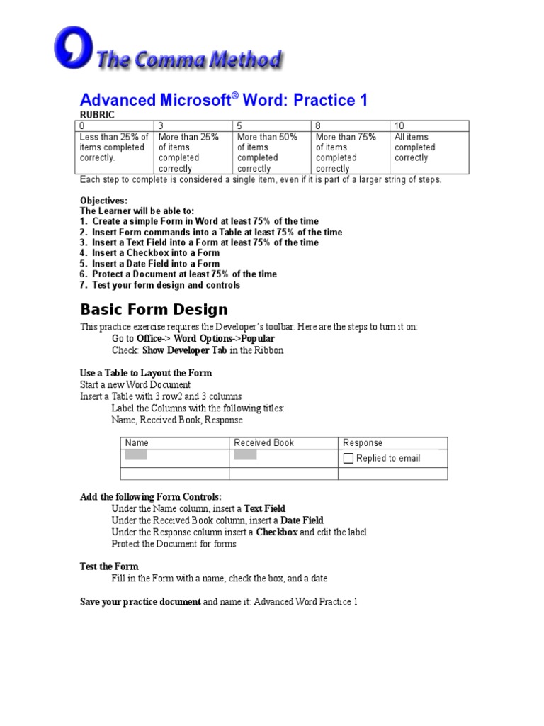 ms word practice assignment