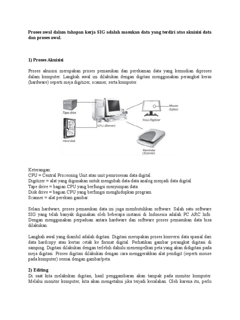 Proses Awal Dalam Tahapan Kerja Sig Adalah Masukan Data Yang Terdiri Atas Akuisisi Data Dan Proses Awal Docx