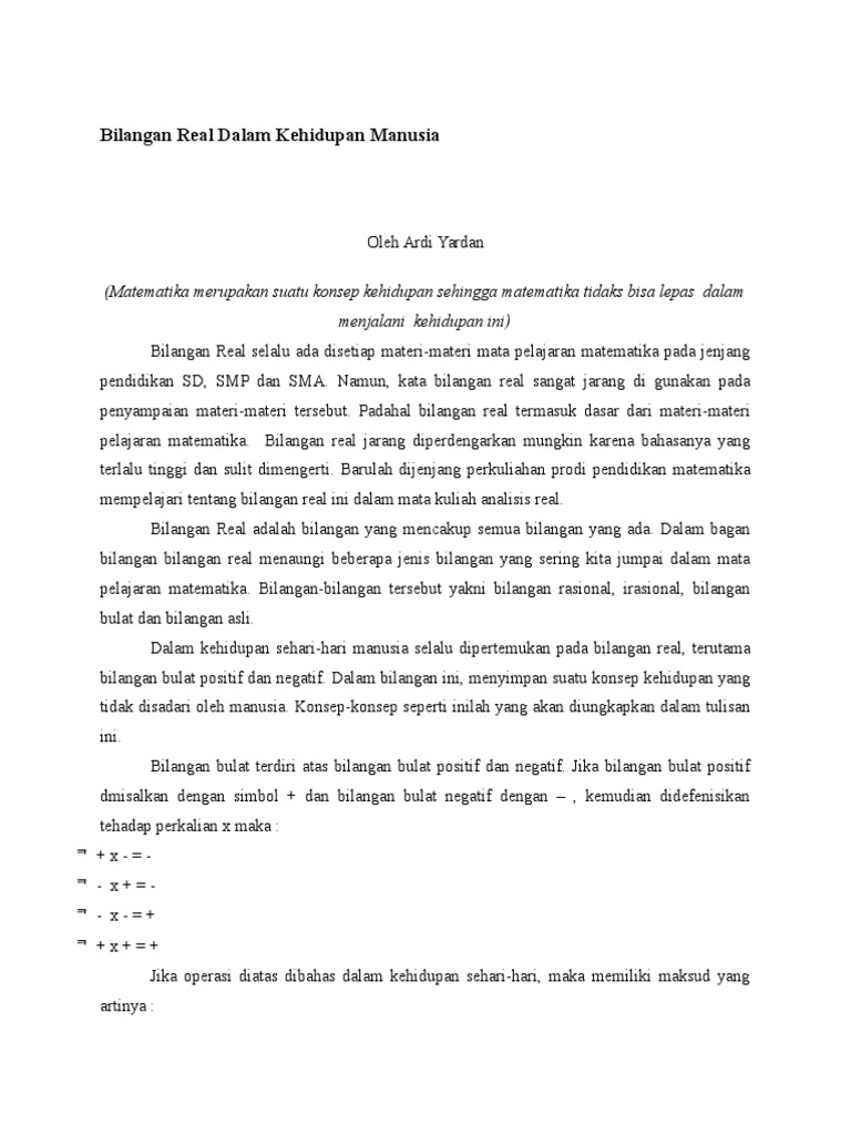 Bilangan Real Dalam Kehidupan Manusia