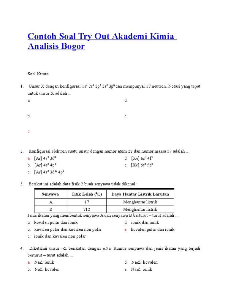 Contoh Soal Try Out Akademi Kimia Analisis Bogor Docx
