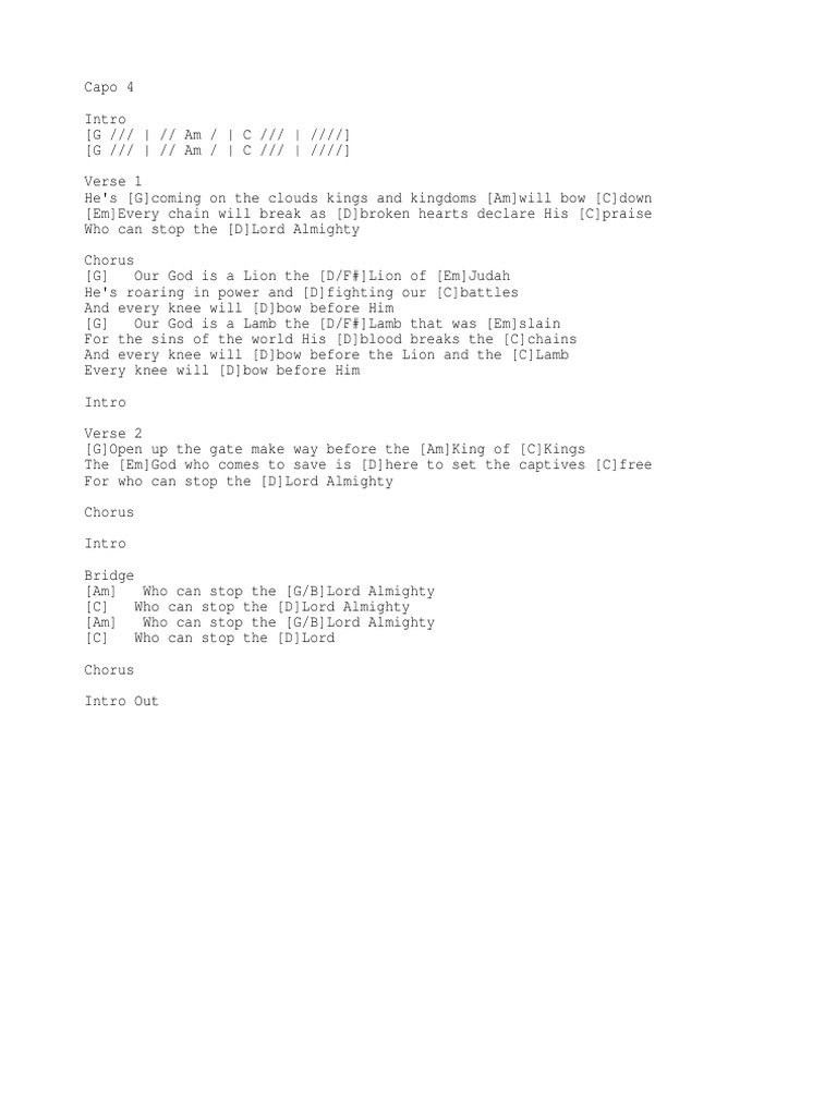 Chords Lion and The Lamb PDF