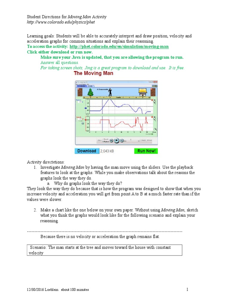 phet the moving man simulation | Velocity | Acceleration