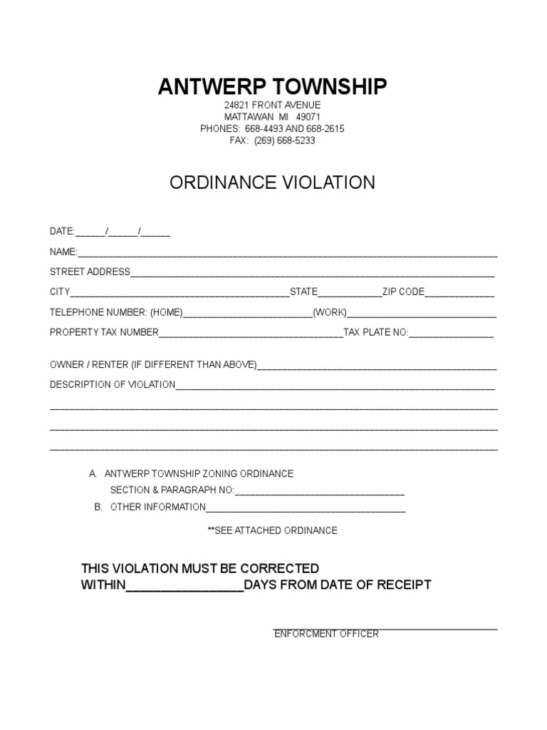 Antwerp Township Ordinance Violation PDF