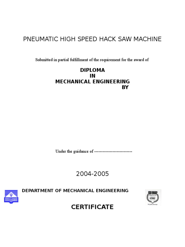 Pneumatic Hacksaw Machine Overview | PDF | Gas Compressor | Valve