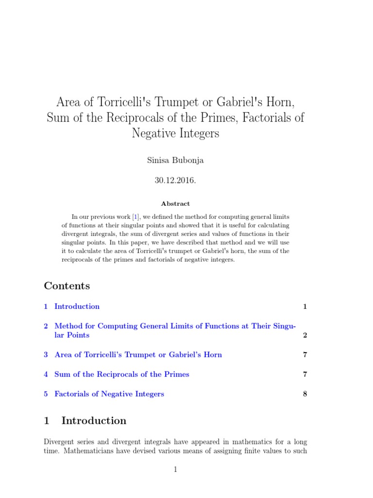 Area of Torricelli's Trumpet or Gabriel's Horn, Sum of The Reciprocals