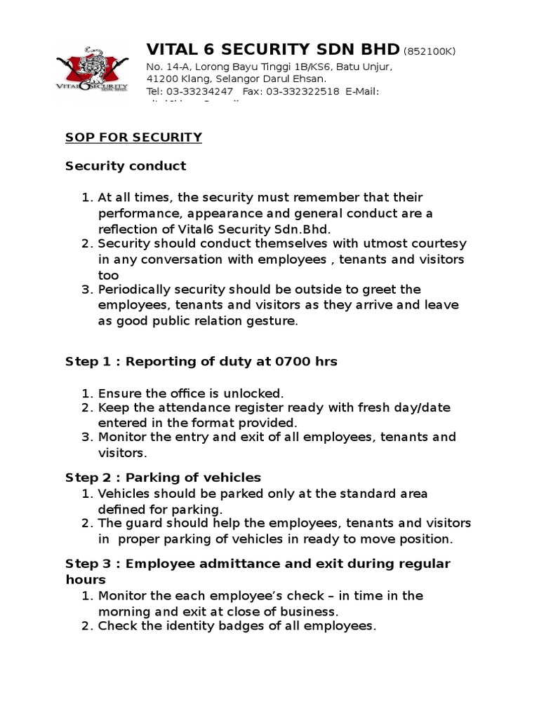 Basic SOP for Guards