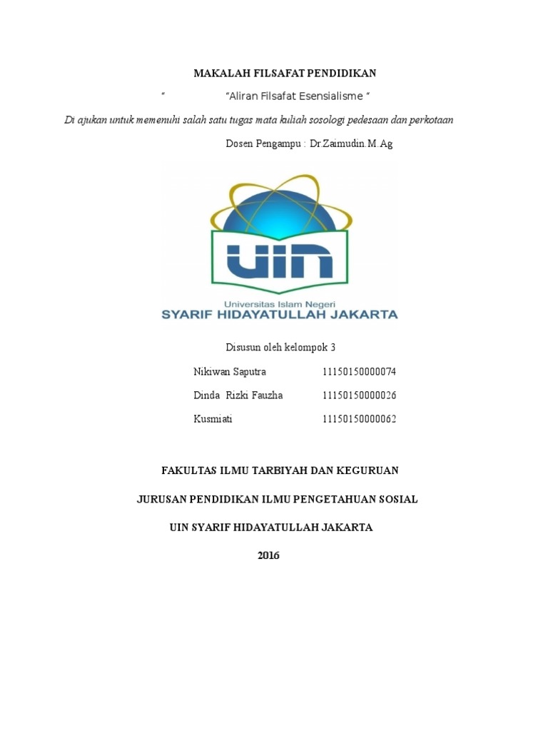 Makalah Filsafat Pendidikan Esensialisme Kelompok 3