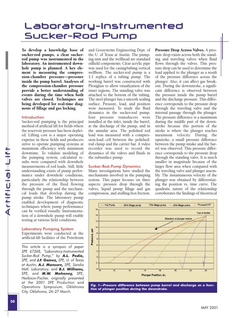 Laboratory Instrumented Sucker Rod Pump PDF | PDF | Pump | Gases