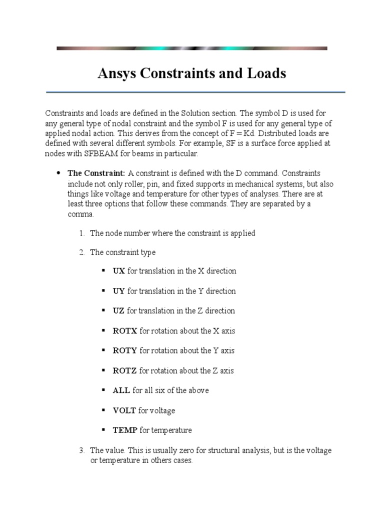 Ansys Constraints and Loads | PDF | Rotation Around A Fixed Axis | Rotation