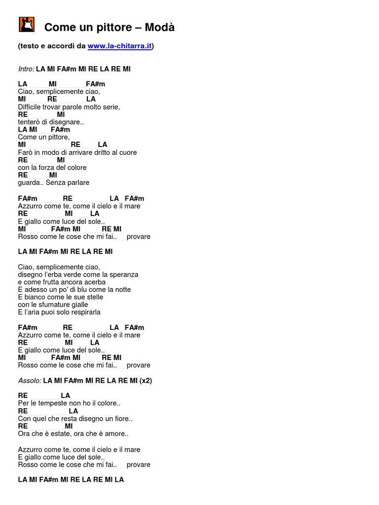Moda Come Un Pittore Accordi Chitarra Pdf