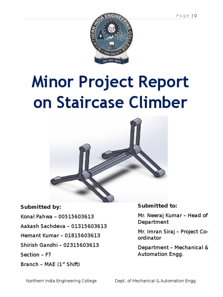 Mechanical Engineering Minor Project Report On Staircase Climber MAE IPU PDF Electric Motor