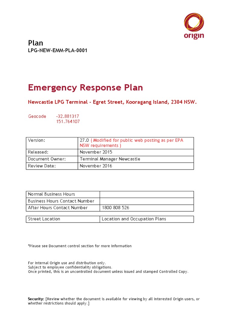 Newcastle LPG Terminal Emergency Response Plan PDF Emergency