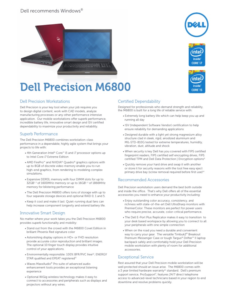 Dell Precision M6800 Spec Sheet Solid State Drive 64 Bit Computing