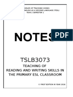 TSLB3073 Teaching Reading and Writing Skills in The Primary ESL Classroom COMPLETE SHORT BRIEF NOTES