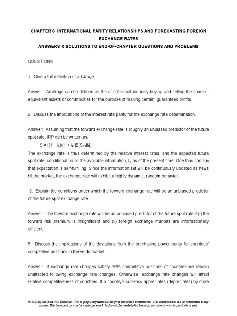 Ch06 Questions And Problems Answers 4 Doc Exchange Rate Euro - 