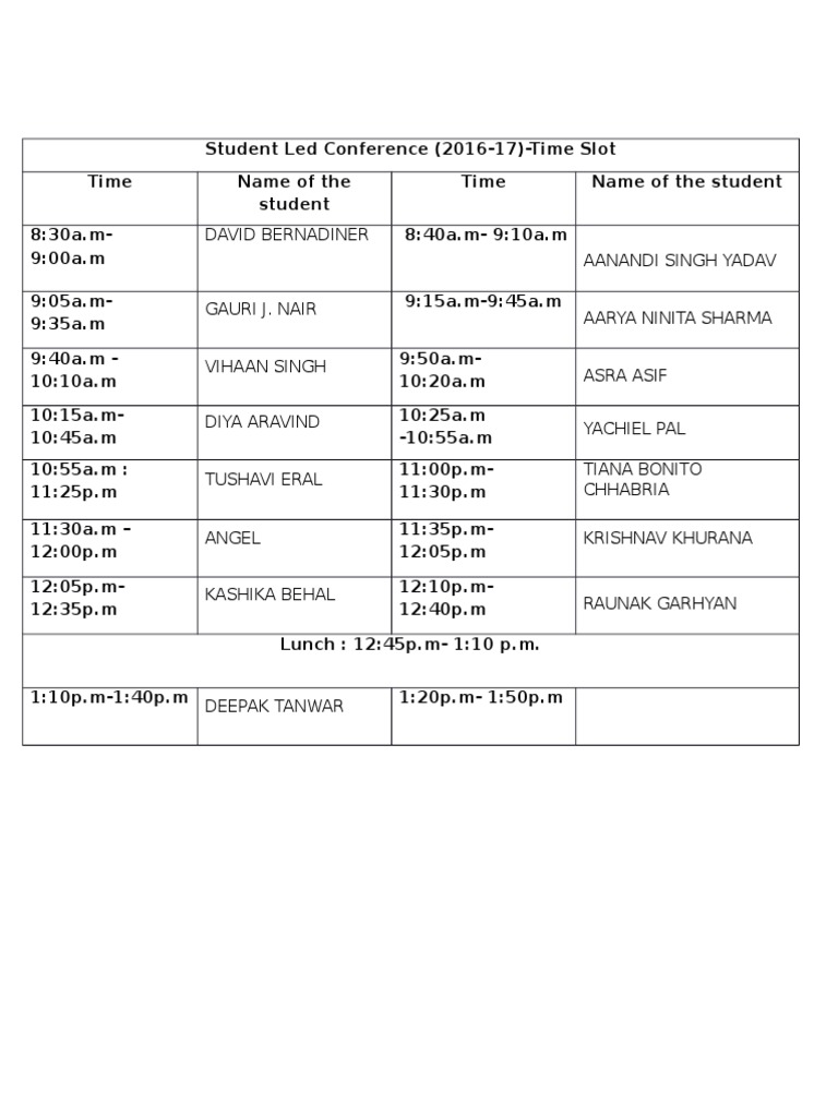 Student Conference Schedule 2016-17 | PDF | Sports & Recreation