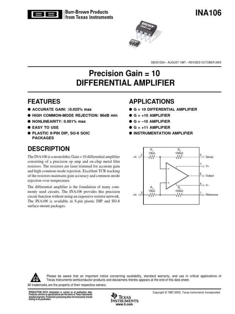 Data Sheet IC Ina106 | PDF | Amplifier | Power Supply