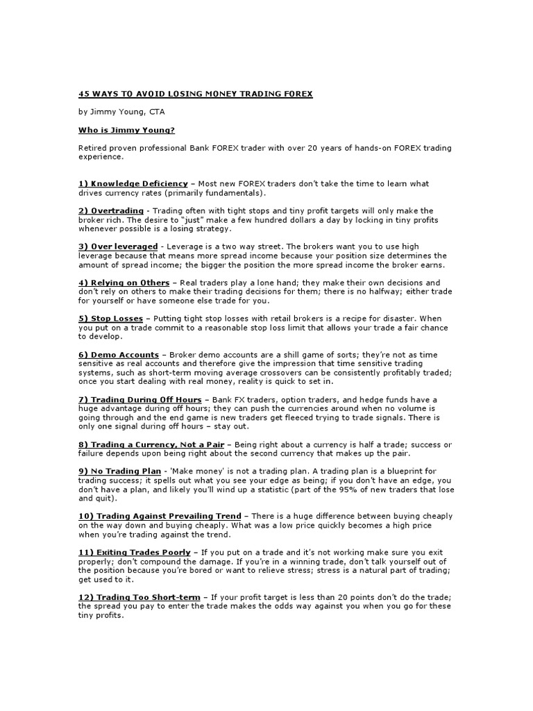 45 Ways To Avoid Losing Money Trading Forex Foreign Exchange - 