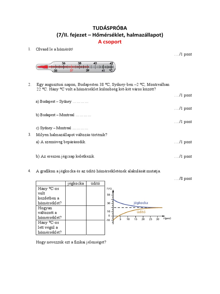 Fizika Felmérő + Megoldás OFI - 7. Osztály PDF | PDF