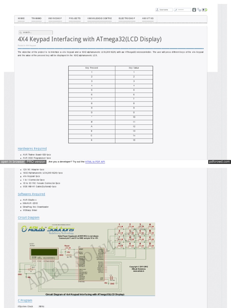 4X4 Keypad Interfacing With ATmega32 (LCD Display) | PDF | Electrical ...